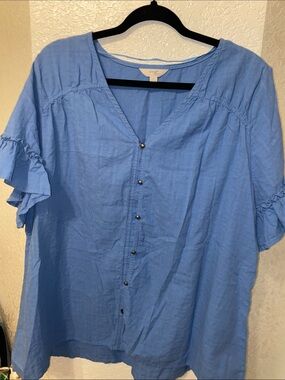 Terra & Sky Light Blue Button-Front Gauze Top